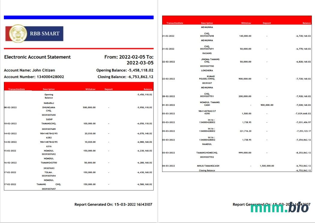 Indie RBB Smart Bank elektroniczny wyciąg z konta Word i szablon PDF